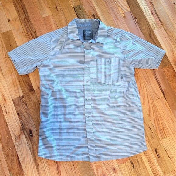 Mountain Hardwear Small Gray Striped Short Sleeve Button Up - Picture 1 of 5